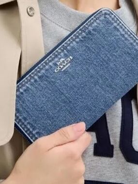 Coach Denim Zip Wallet - Medium Blue with Silver Logo